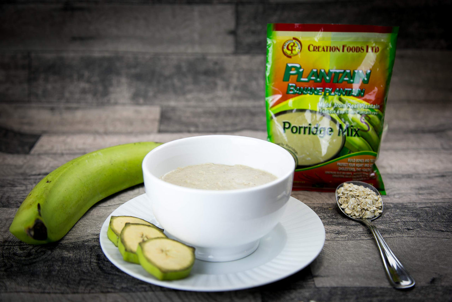 Jamaican Porridge Mix by Creation Foods - Nutritional and Energizing Hot or Cold Morning Cereal (Plantain Porridge Mix, 3 Pack)
