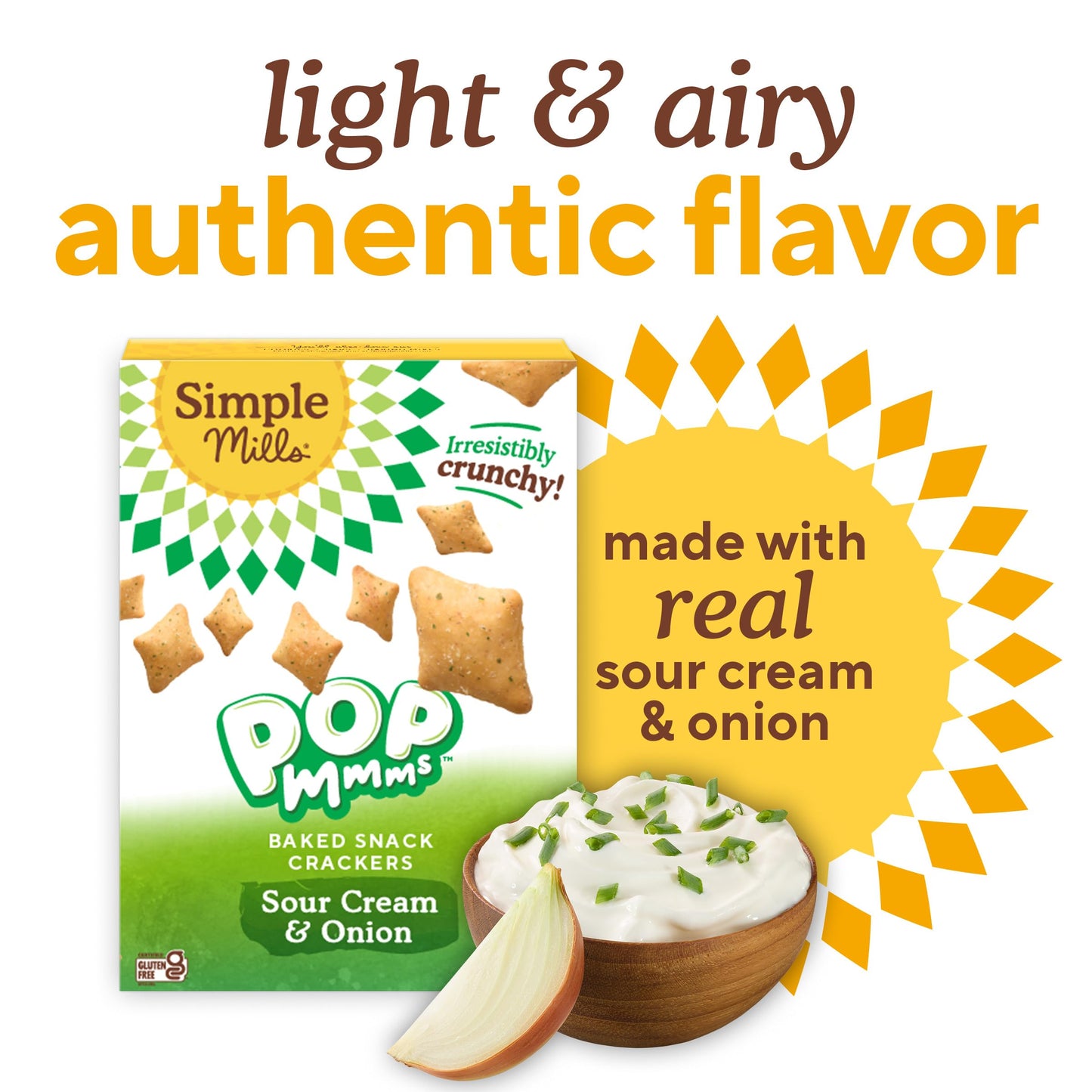Simple Mills Pop Mmms Sour Cream and Onion Baked Snack Crackers, 1 Pack, Bite-Sized Gluten Free Crackers Made with Real Sour Cream and Wholesome