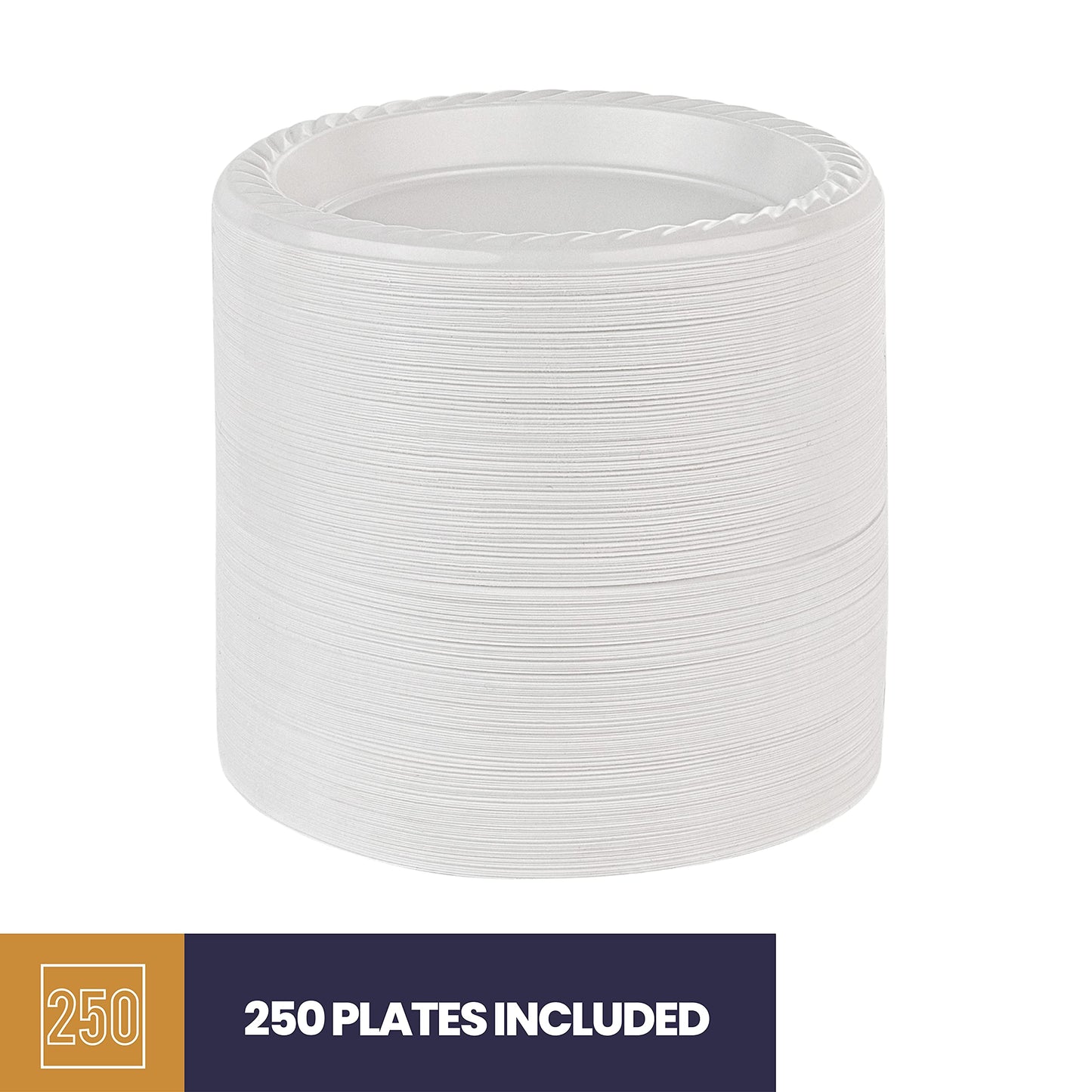 BluShine 250 Pack - 6 Inch White Plastic Plates Disposable Strong and Sturdy