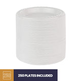 BluShine 250 Pack - 6 Inch White Plastic Plates Disposable Strong and Sturdy