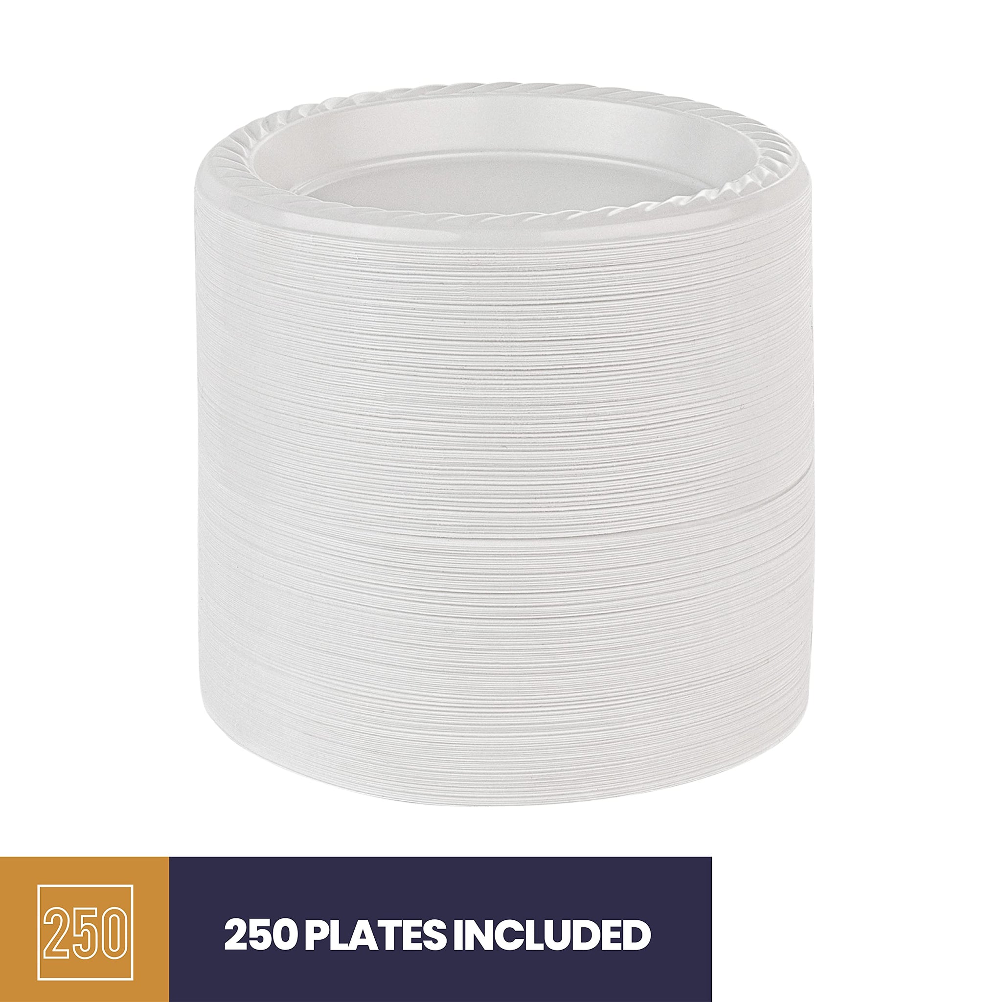 BluShine 250 Pack - 6 Inch White Plastic Plates Disposable Strong and Sturdy