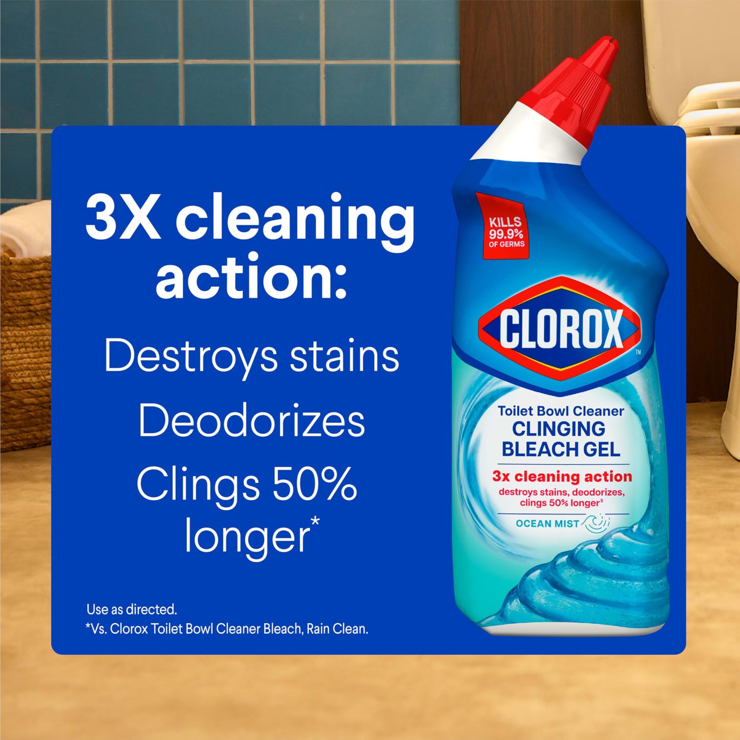Clorox Toilet Bowl Cleaner Clinging Bleach Gel, Ocean Mist, 24 Fluid Ounces (Package May Vary)