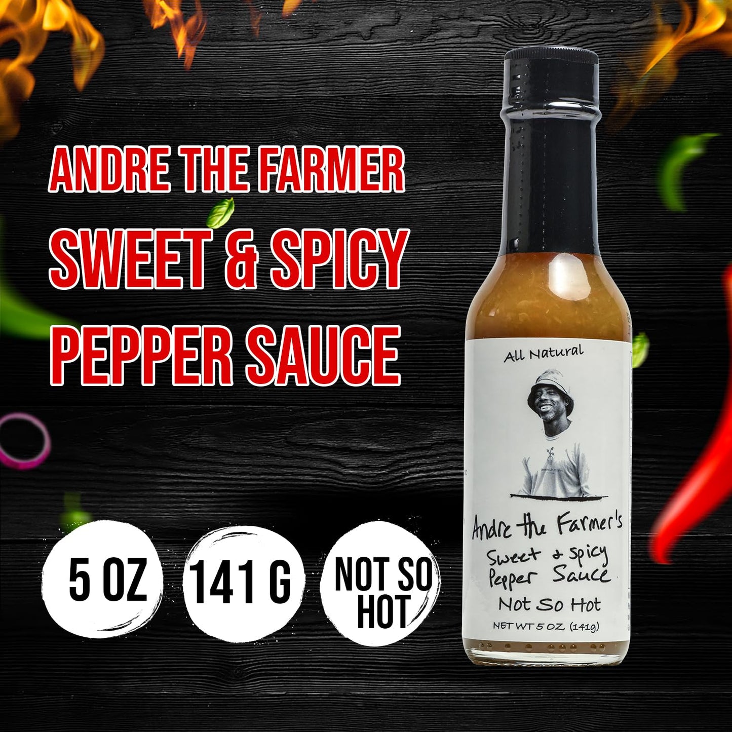 Andre The Farmer Sweet & Spicy Pepper Sauce, Bold Hot Sauce with Chili, Perfect Sweet and Spicy Sauce for Salads, Dips, Marinades, and More (5 oz)