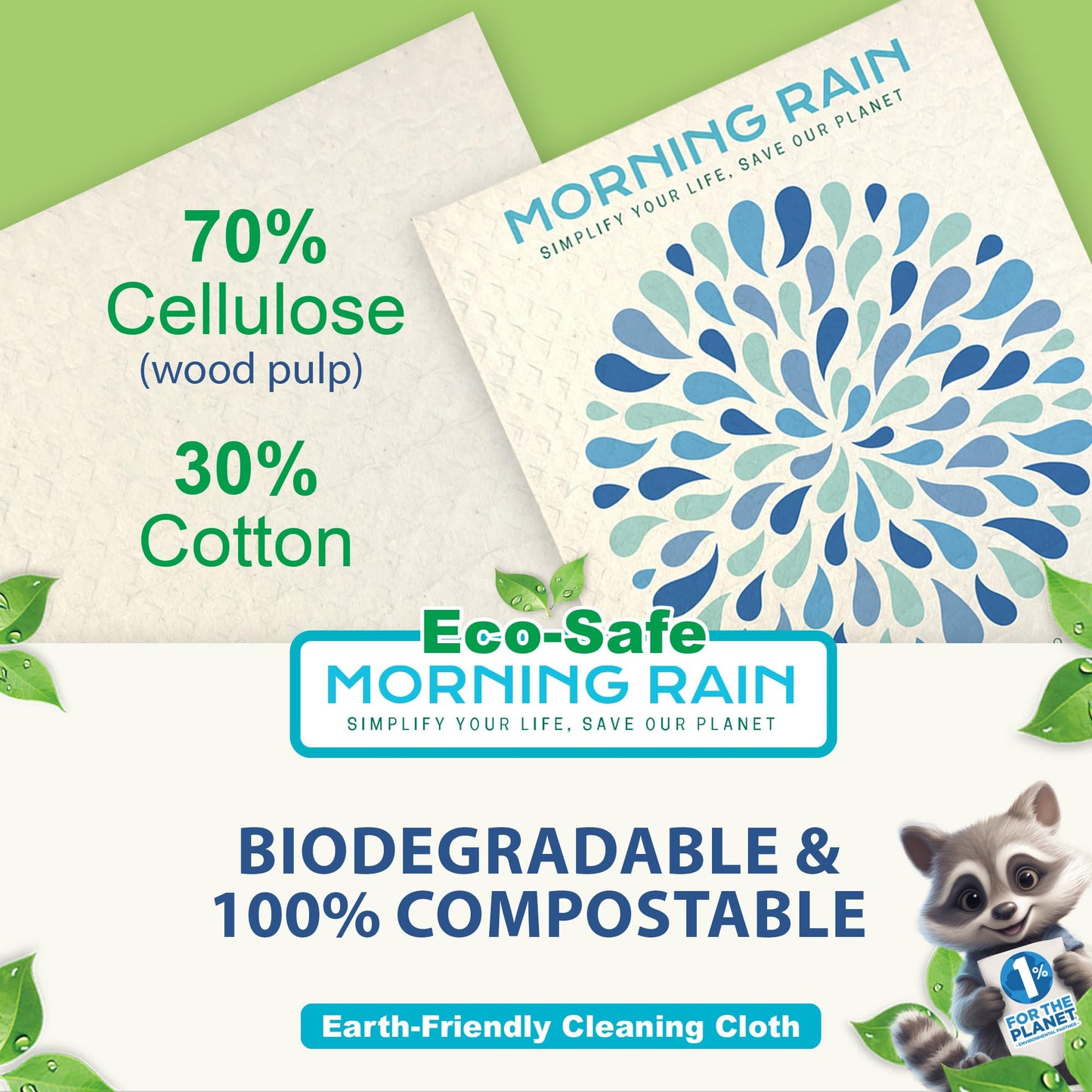 MorningRain Swedish Cloths for Kitchen, 7 Pack Watercolor Dish Towels, Washable Paper Towels, Non-Scratch Cellulose Sponge Cloths, No Odor