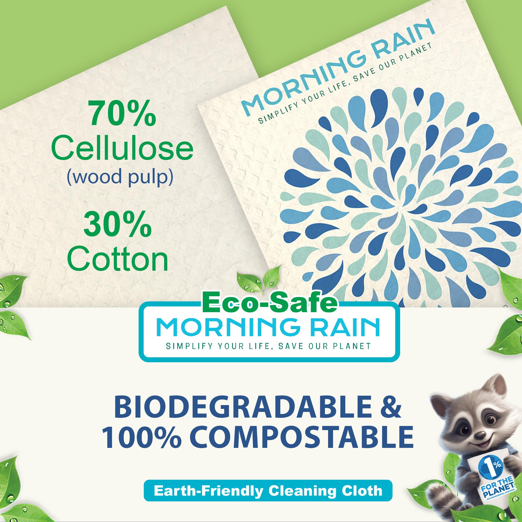 MorningRain Swedish Cloths for Kitchen, 7 Pack Watercolor Dish Towels, Washable Paper Towels, Non-Scratch Cellulose Sponge Cloths, No Odor