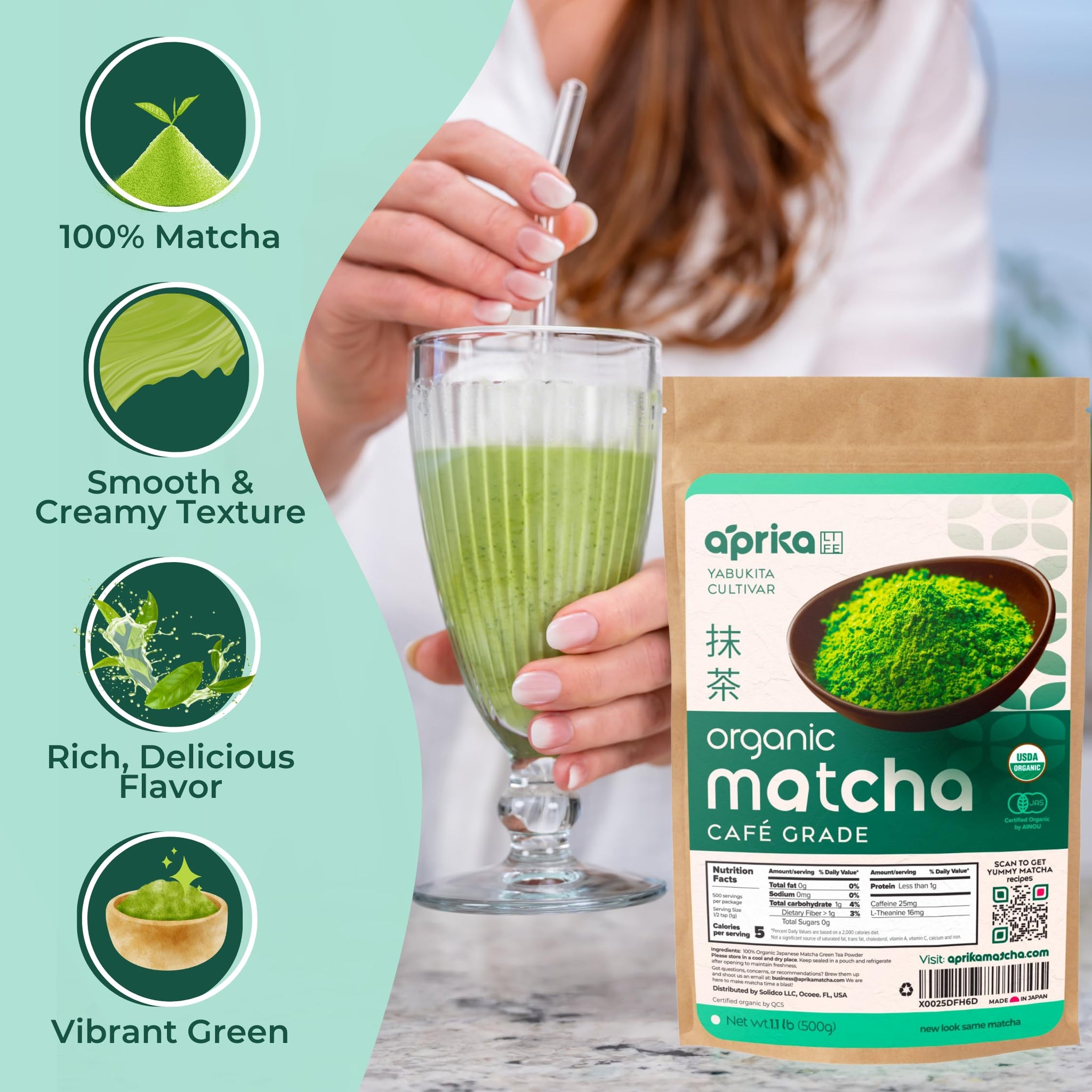 Matcha Powder from Japan, Organic Green Tea, No Sugar Added Tea Powder for Matcha Latte, Japanese Green Tea - Barista Grade Te Macha Organic - 1.1 lb