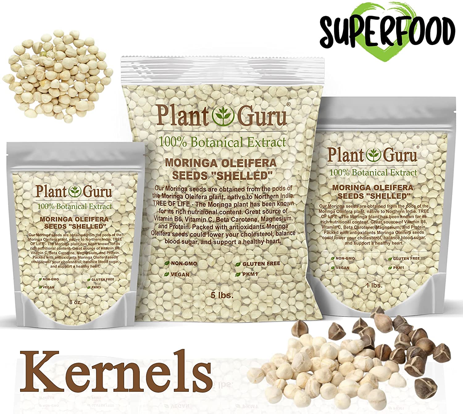 Moringa Seeds Kernel Shelled 5 lbs. Bulk - Clean PKM1 Variety - Edible - Moringa Oleifera - Malunggay - Semillas De Moringa - Drumstick Tree - Non-GMO