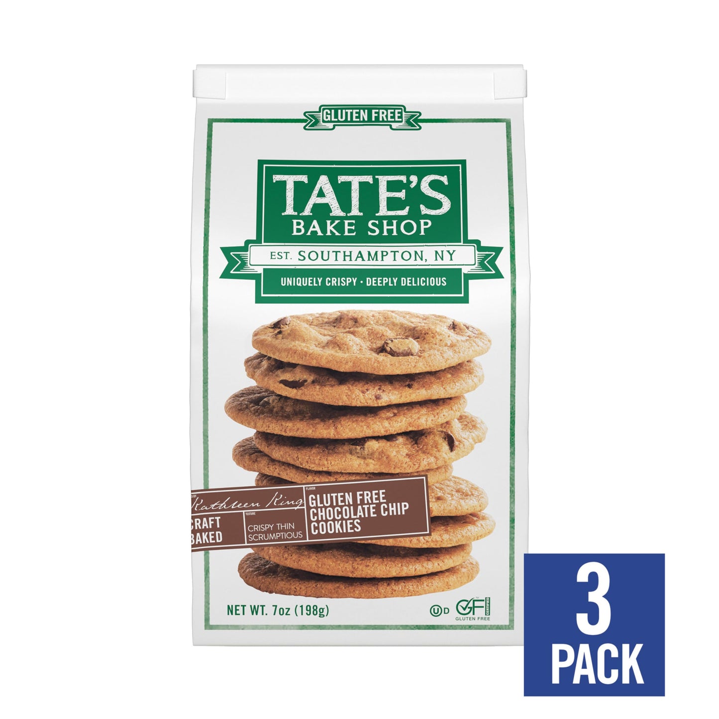 Tate's Bake Shop Gluten Free Chocolate Chip Cookies, Gluten Free Cookies, 3-7 oz Bags