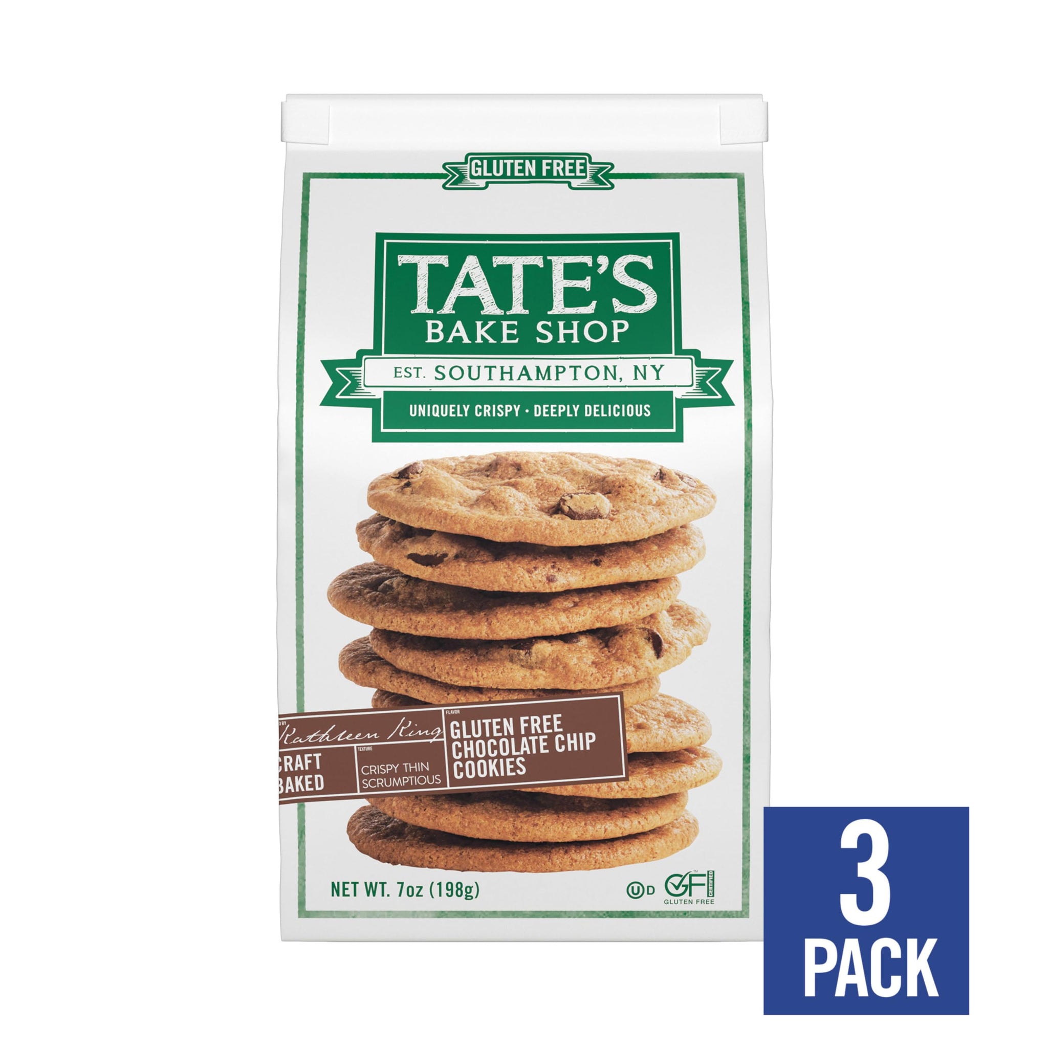 Tate's Bake Shop Gluten Free Chocolate Chip Cookies, Gluten Free Cookies, 3-7 oz Bags