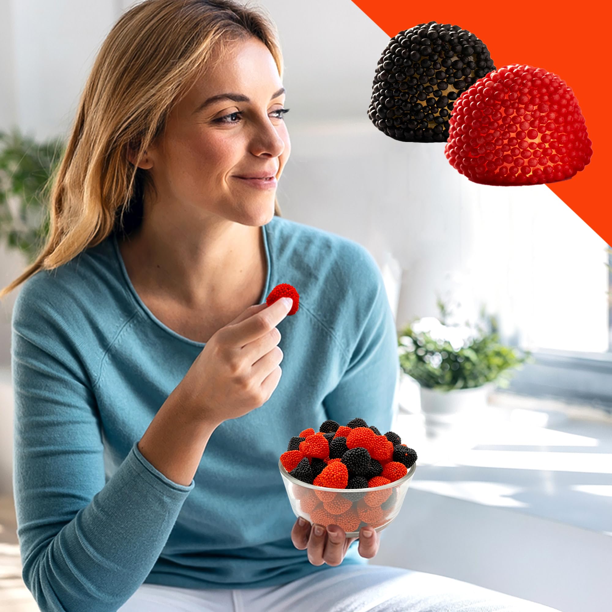 Berries Gummy Candy - 1 Pound Bulk Bag, Crunchy Red And Black Candy - Raspberry And Blackberry Berry Gummies Perfect for Dessert Decorations