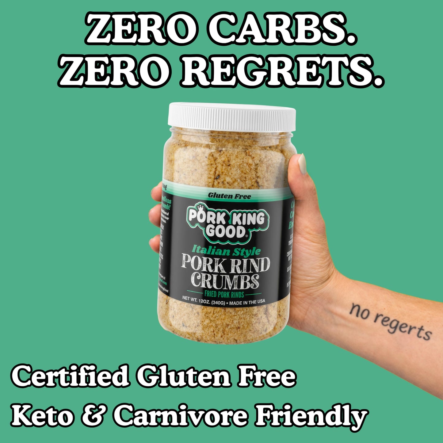 Pork King Good Italian Pork Rind Crumbs (Low Carb Keto Diet)! Perfect For Ketogenic, Paleo, Gluten-Free, Sugar Free and Bariatric Diets. 0 Carbs!