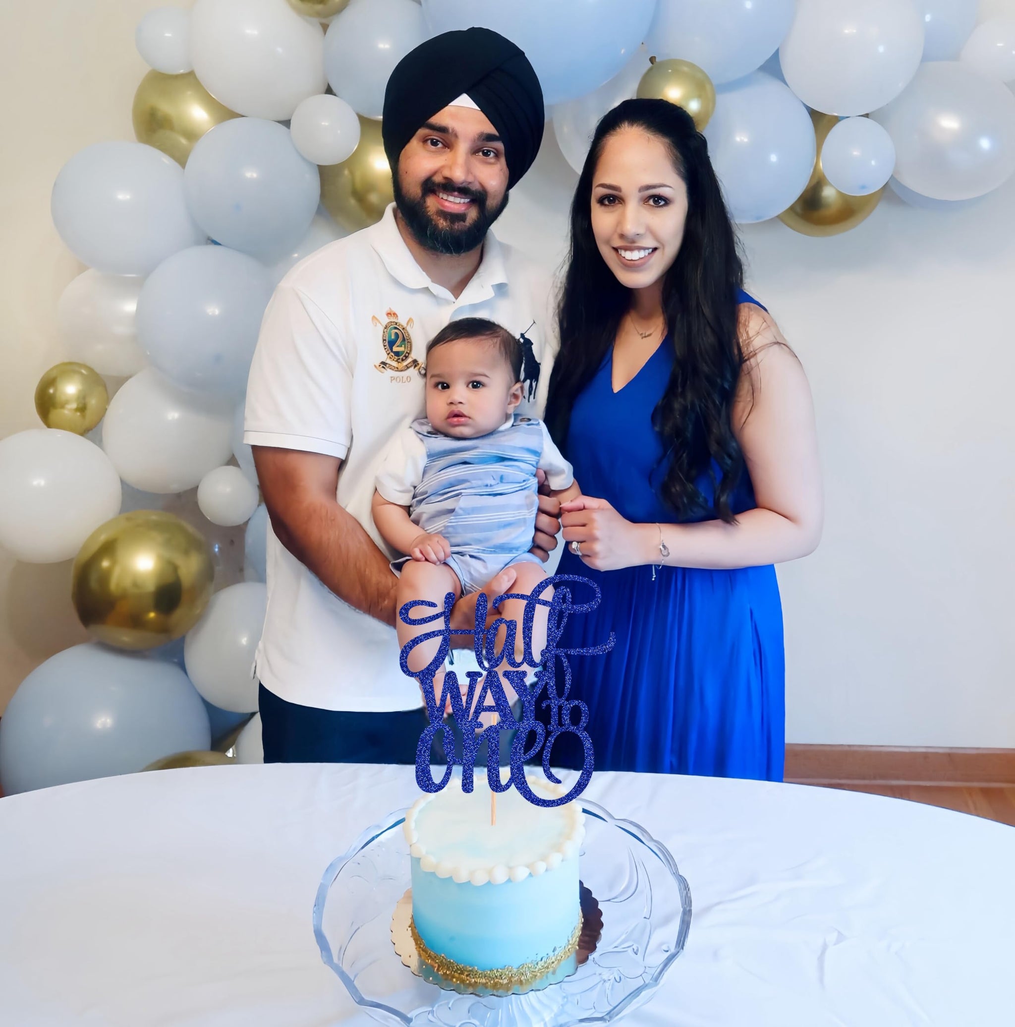 AHAORAY Half Way To One Cake Topper - Blue Glitter 6 Months Birthday Decorations Supplies - Half Birthday Decorations Baby Girl, for Baby