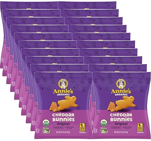 Annie's Organic Cheddar Bunny Crackers - Pack of 20 - Organic Certified Snacks - Baked Snack Crackers - No Synthetic Colors or Preservatives