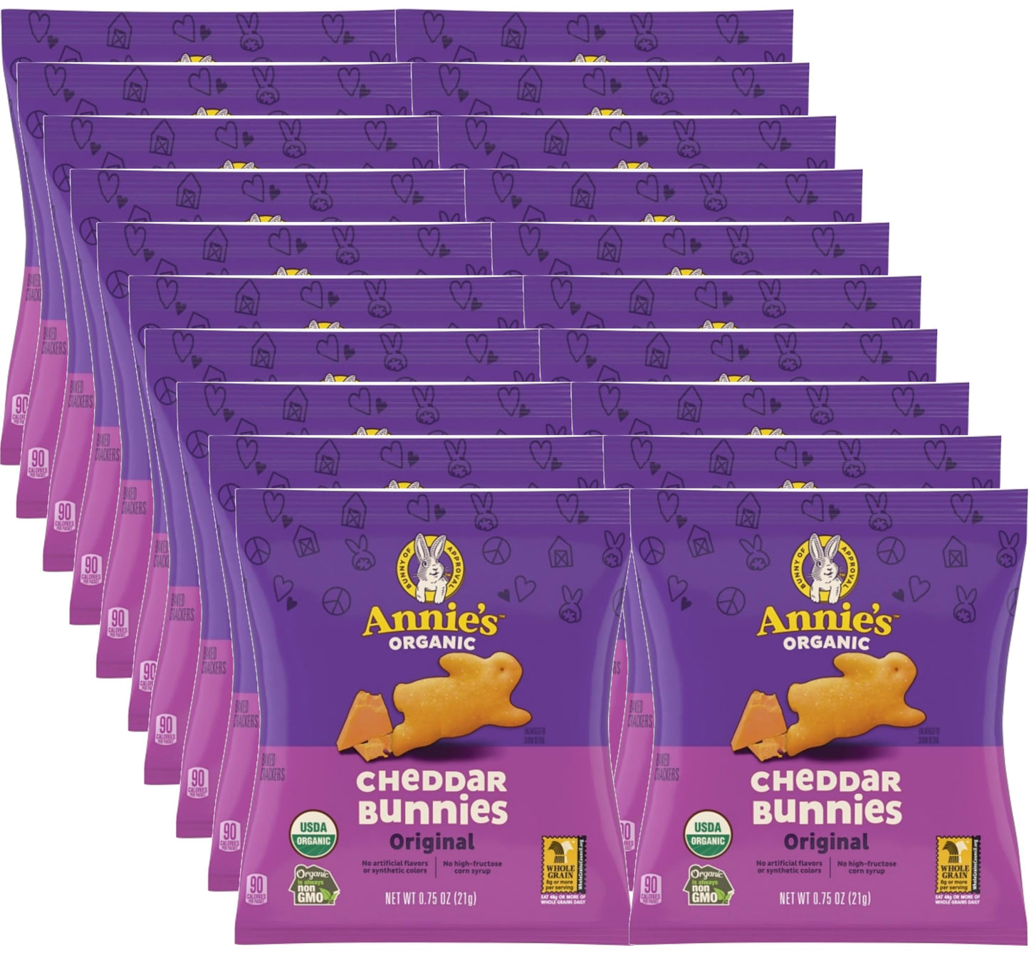Annie's Organic Cheddar Bunny Crackers - Pack of 20 - Organic Certified Snacks - Baked Snack Crackers - No Synthetic Colors or Preservatives