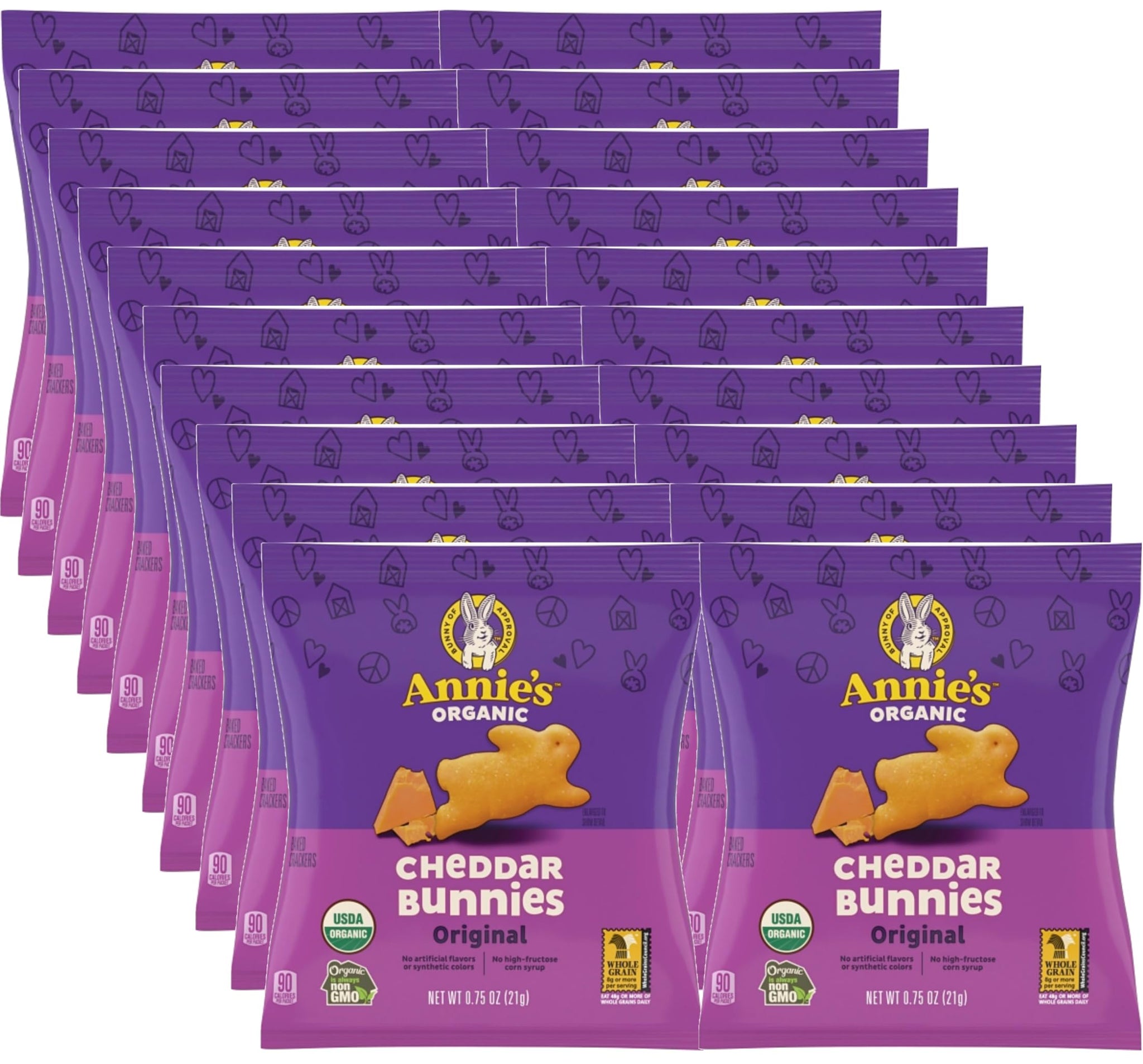Annie's Organic Cheddar Bunny Crackers - Pack of 20 - Organic Certified Snacks - Baked Snack Crackers - No Synthetic Colors or Preservatives
