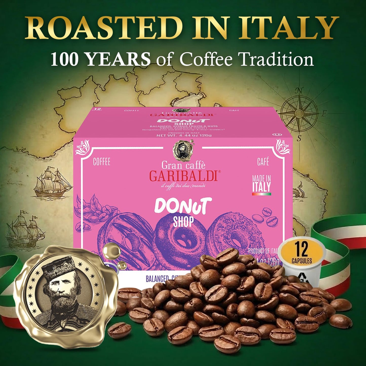 Caffè Garibaldi Donut Shop Coffee Pods, Single-Serve Capsules for Keurig K-Cup Brewers, Single Serve Cups with 100% Arabica Blend, 72 Count Recyclable