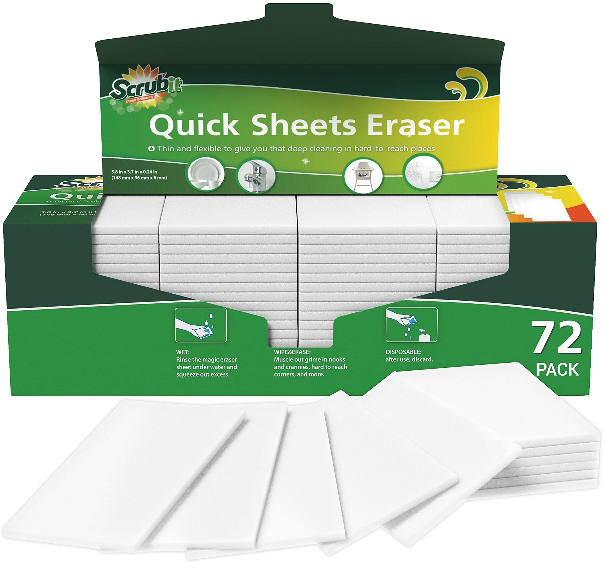 SCRUBIT Eraser Sheets - 72 Pack Disposable Magic Cleaning sponges - All Purpose Household Cleaner Pads for Kitchen Couch and Bathroom