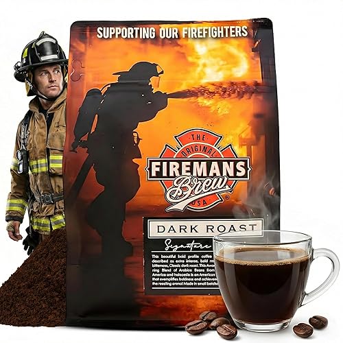 Firemans Brew Dark Roast Coffee - Bold & Robust Ground Coffee - 100% Arabica Beans, Rich, Full-Bodied Flavor - Freshly Roasted Gourmet Coffee - Low