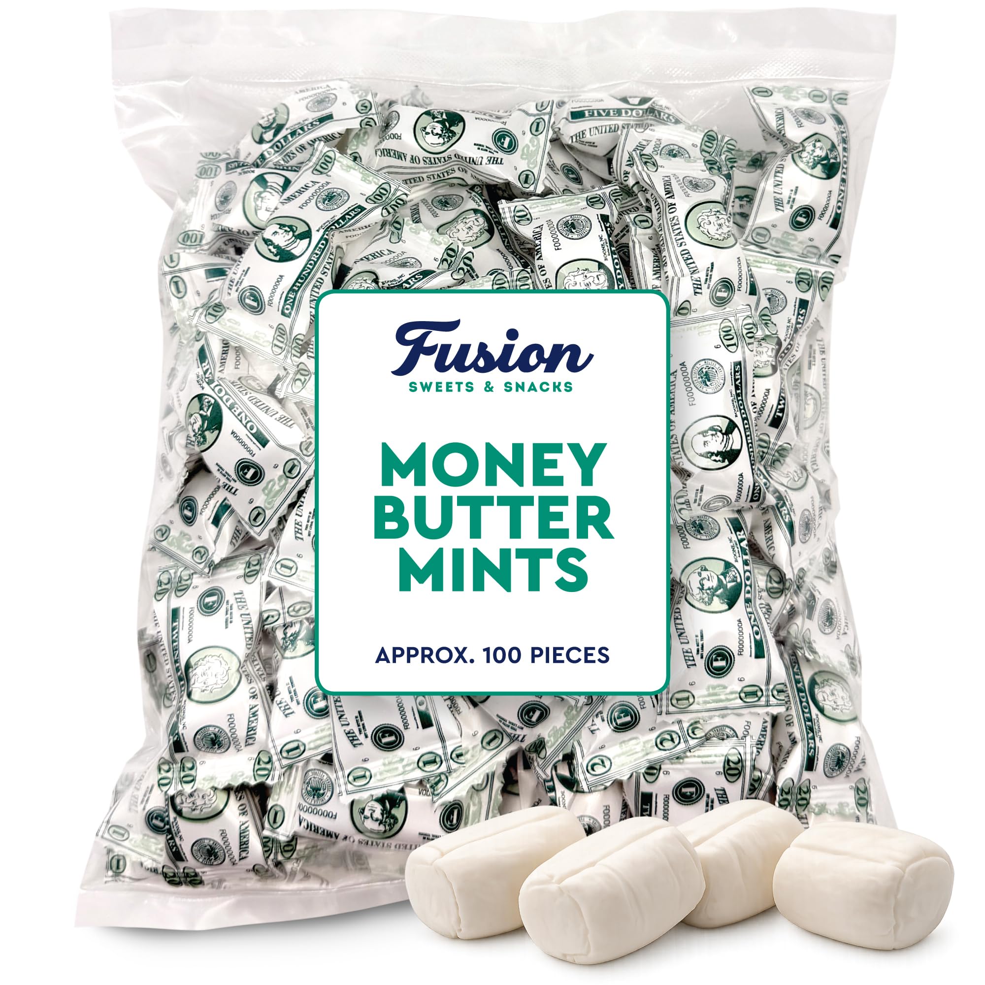 Money Buttermints Individually Wrapped, 100 Pieces | Creamy Mint Candy for Casino Party Favors, Trade Show Giveaways & Money Candy Gifts | Fun Dollar