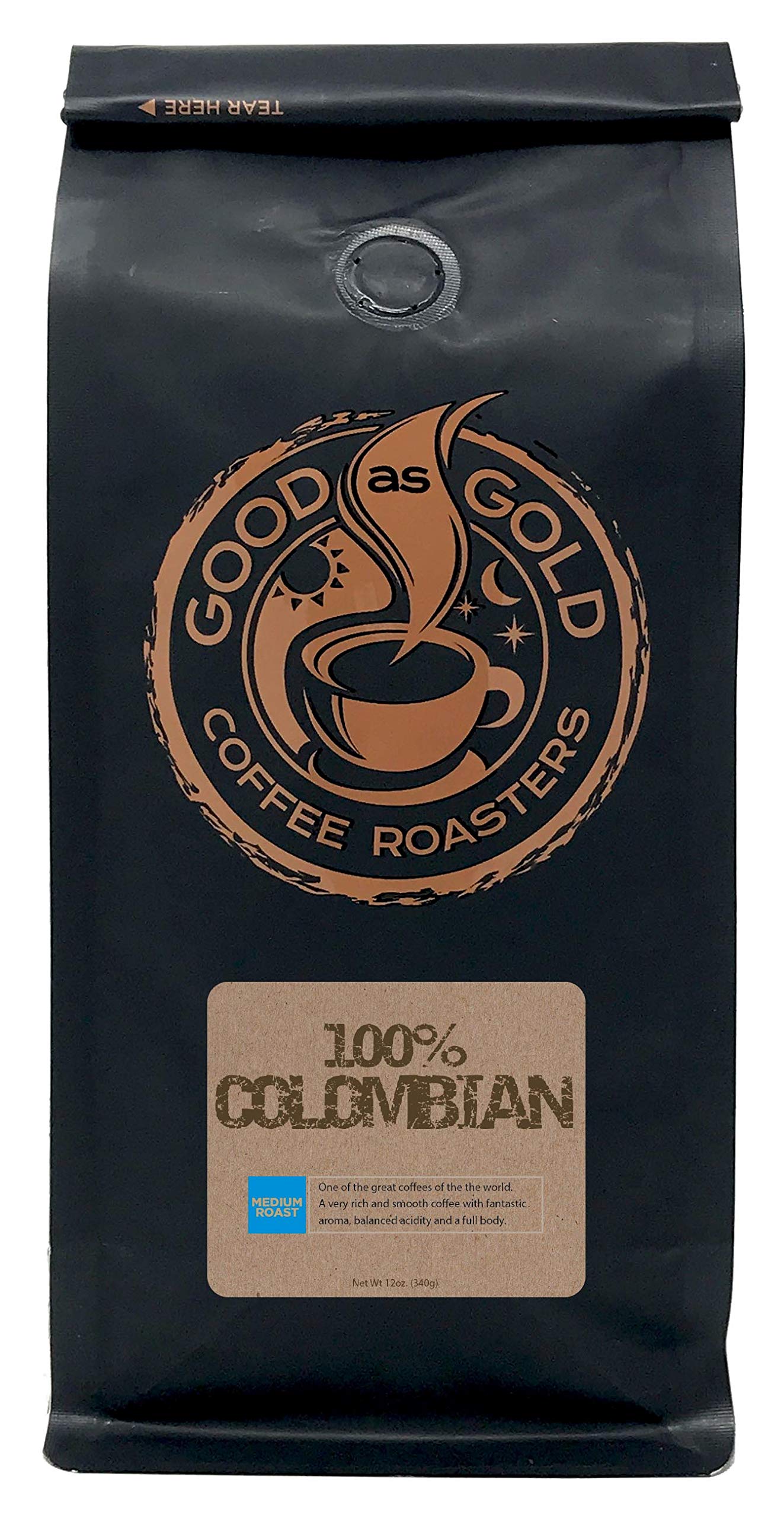 Colombian Supremo Coffee, Medium Roast, 12 Ounce Bag, **Ground To Order** - Good As Gold Coffee Roasters