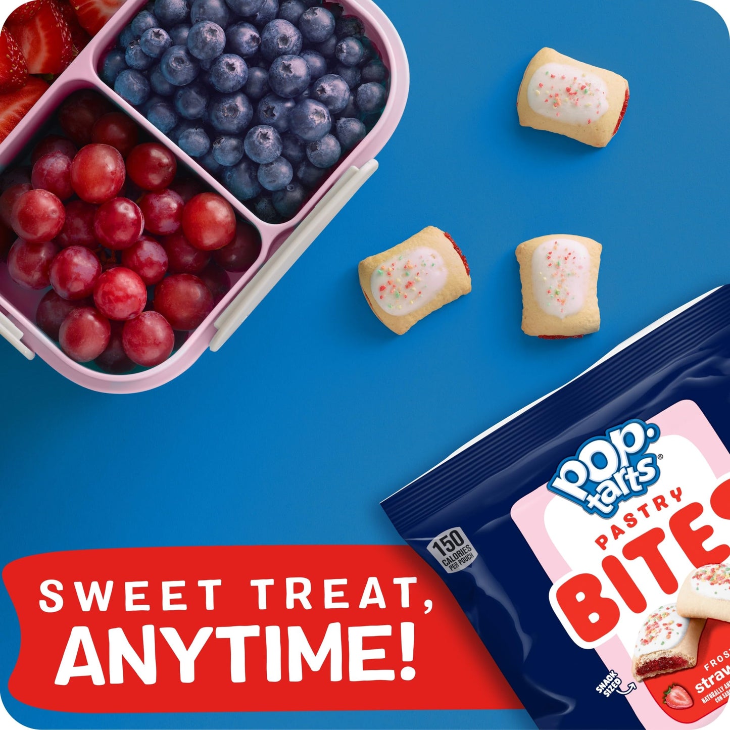 Pop-Tarts Baked Pastry Bites, Kids Snacks, School Lunch, Frosted Strawberry, 7oz Box (5 Pouches)