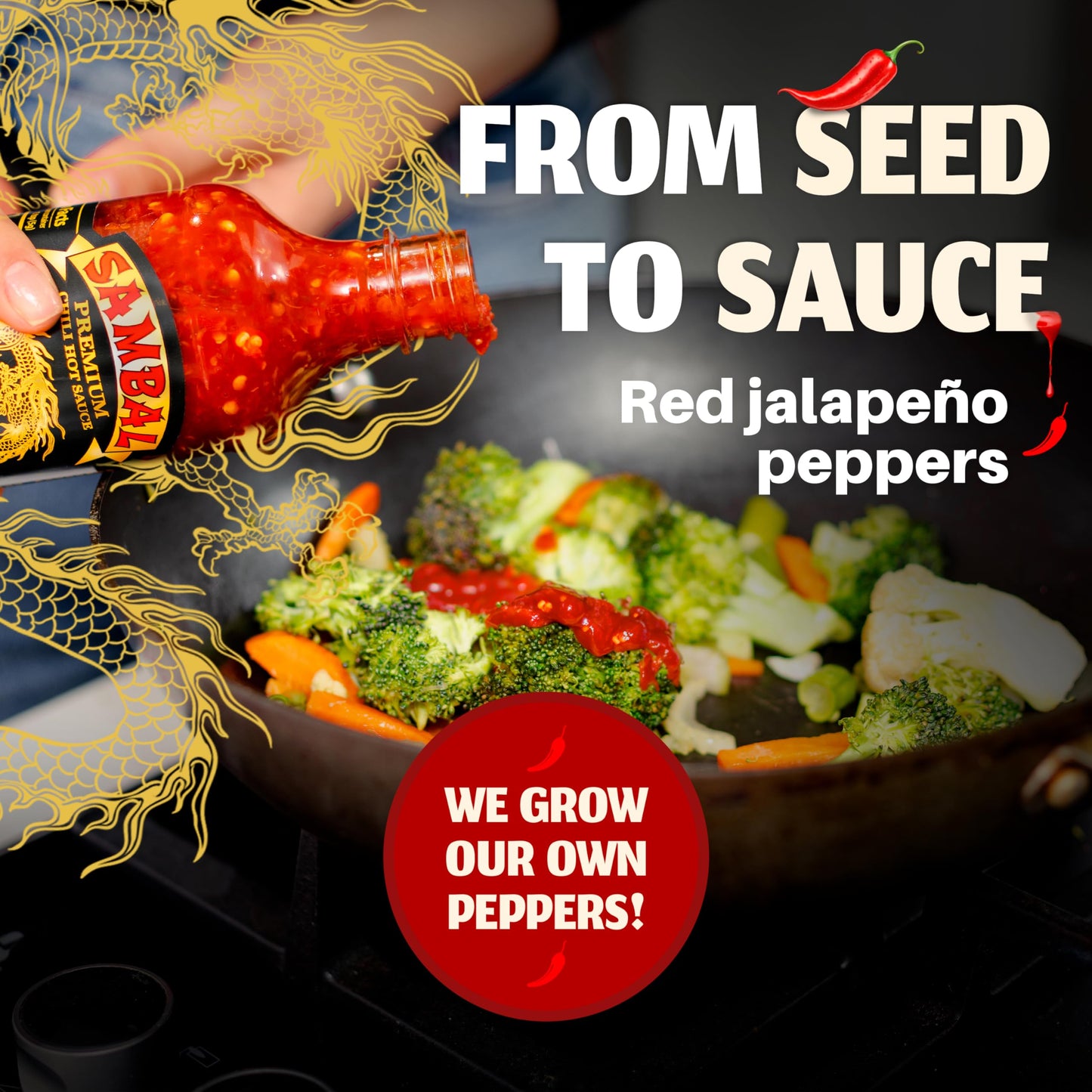 Underwood Ranches Limited Edition Dragon Sambal Sauce - Hot Sauce for Eggs, Pizza, Mexican Dishes, and More - Holiday Gift for Christmas 18 oz - 1