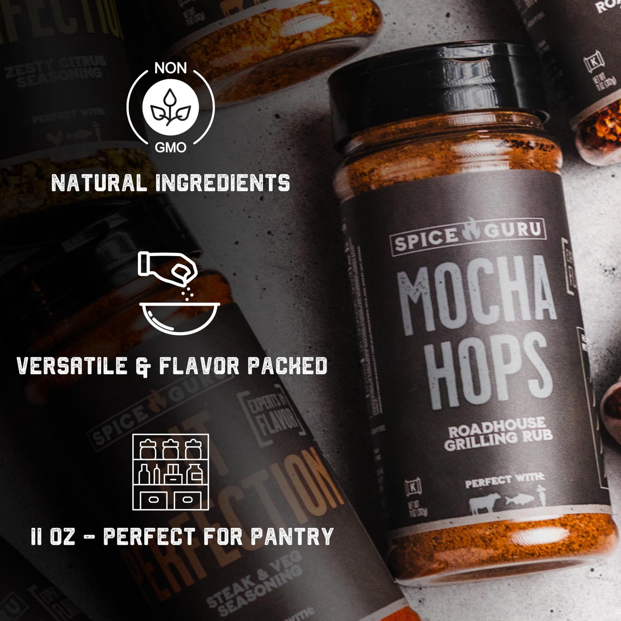 Spice Guru Mocha Hops BBQ Rub - Gifts for Men Who Cook, Gifts for Dad, Men Gifts, Dad Birthday Gift - Spices and Seasonings Sets - Steak Seasoning