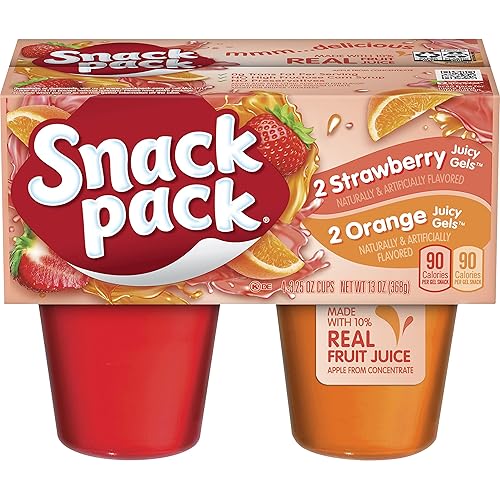 Snack Pack Strawberry and Orange Flavored Juicy Gels Cups, 3.25 oz., 4-Count