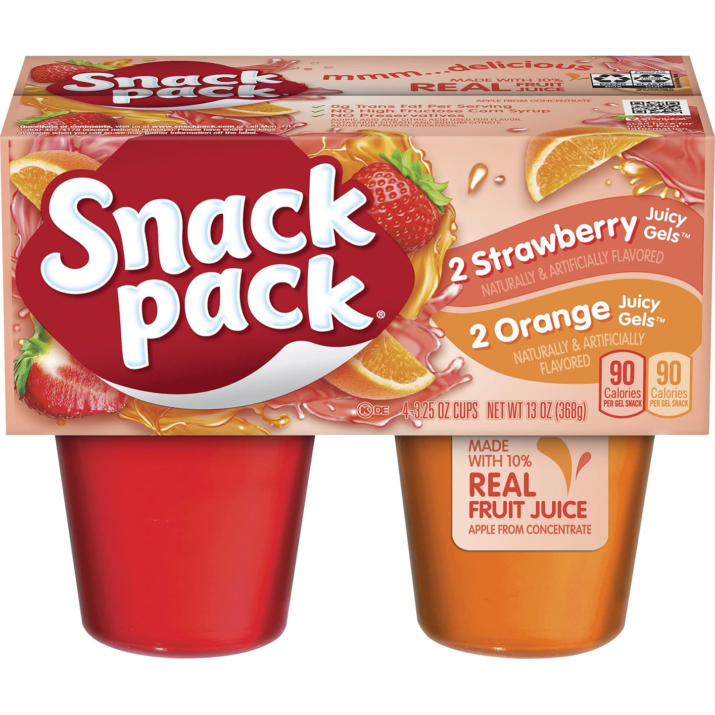 Snack Pack Strawberry and Orange Flavored Juicy Gels Cups, 3.25 oz., 4-Count