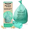 MyEcoWorld® Compostable Kitchen Waste Bags - 12 Count - 100% Certified Compostable - 13 Gallon - Super Strong - Leak Proof - Unscented - Easy to Open