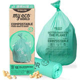 MyEcoWorld® Compostable Kitchen Waste Bags - 12 Count - 100% Certified Compostable - 13 Gallon - Super Strong - Leak Proof - Unscented - Easy to Open