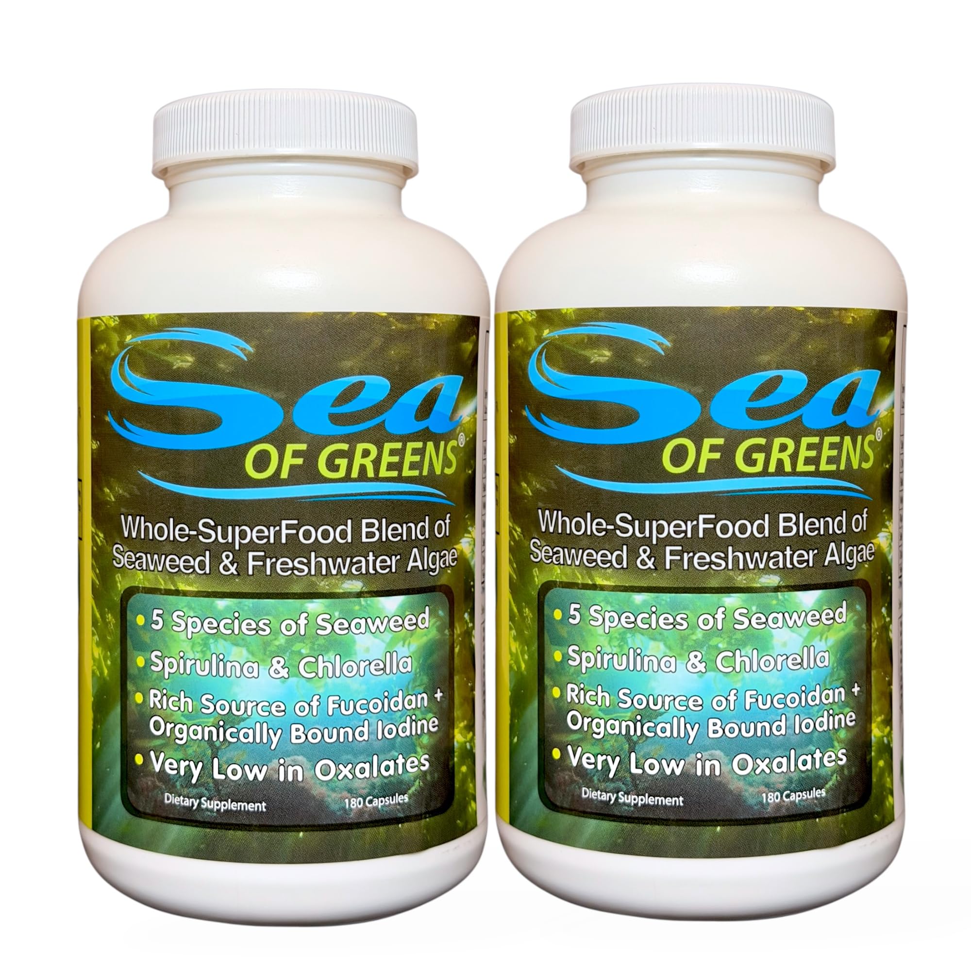 Sea of Greens - Organic Seaweed & Algae Superfood Blend - Spirulina, Chlorella, Bladderwrack, Wakame - Natural Iodine & Fucoidan - Oxalate-Free - 180