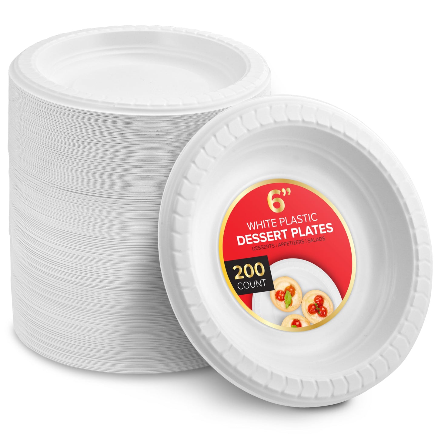 Stock Your Home 200 Count Premium White Plastic Plates, 6 Inch White Disposable Wedding Cake Plates, Heavy Duty Plastic Dessert Plates, Cocktail