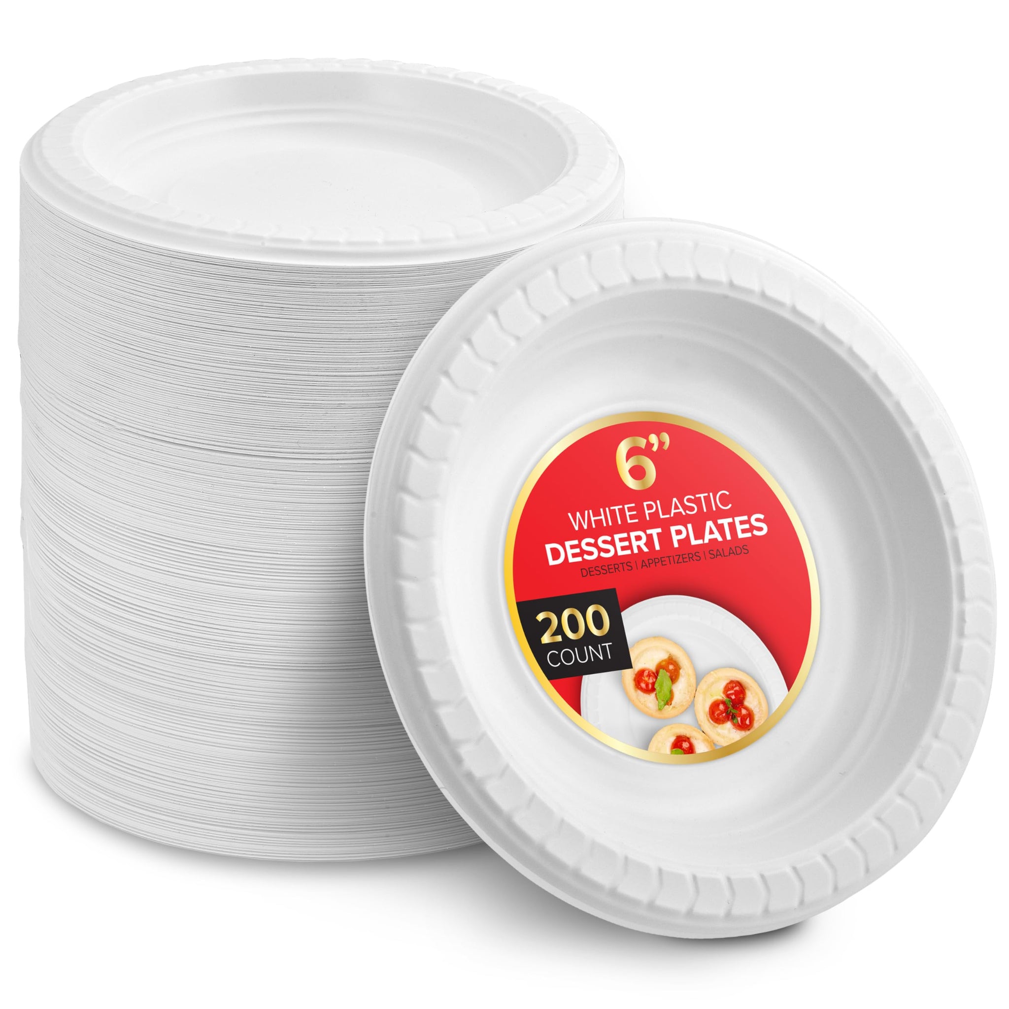 Stock Your Home 200 Count Premium White Plastic Plates, 6 Inch White Disposable Wedding Cake Plates, Heavy Duty Plastic Dessert Plates, Cocktail