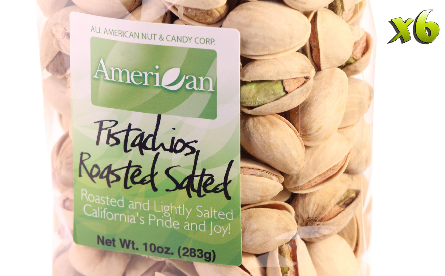 (Six) 10oz Gourmet Style Bags of Roasted Lightly Salted Californian Pistachios [60oz. / 3¾ lbs.]