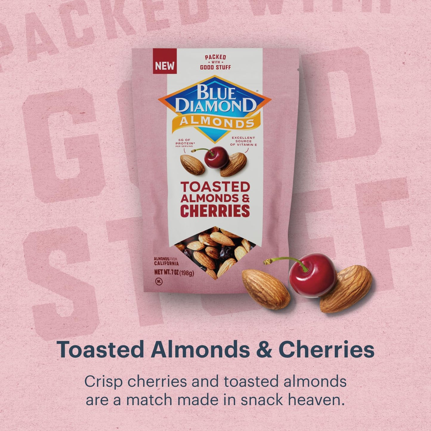 Blue Diamond Almonds, Toasted Almonds and Dried Cherries Make For Sweet, Tart, and Healthy Snacking with 5g of Protein, 7 Ounce (Pack of 1)
