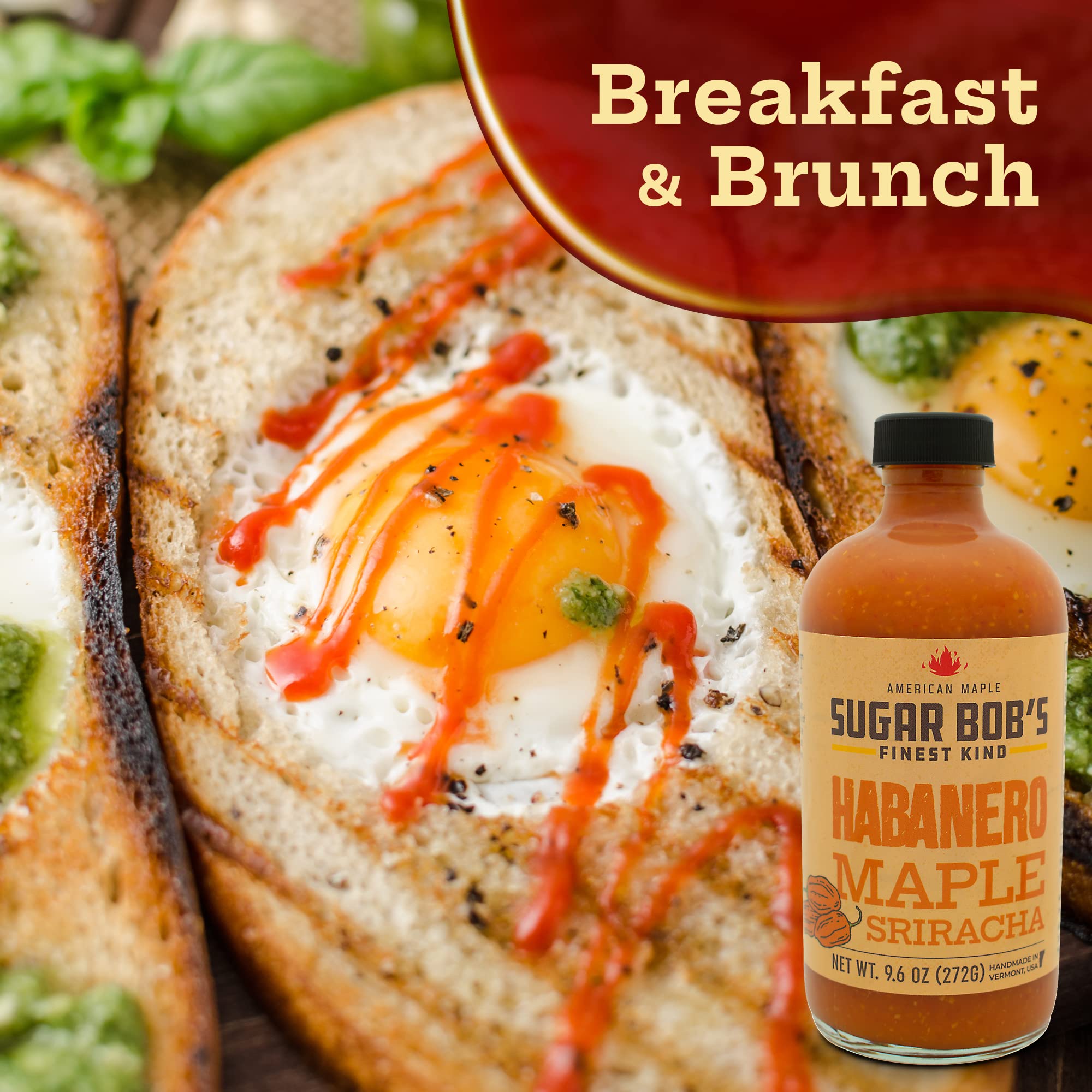 Sugar Bob's Finest Kind, Habanero Maple Sriracha Hot Sauce, Very Hot Sauce with Garlic, Bell and Habanero Peppers, Net Weight 9.6 oz