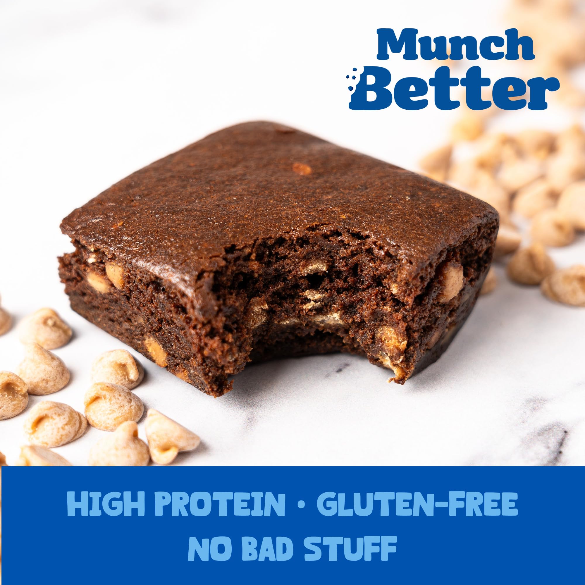 Munch Better Peanut Butter Protein Brownies - High Protein (29g), Gluten-Free, Low Sugar, Collagen-Infused, Clean Ingredients (8 Brownies per Box) |