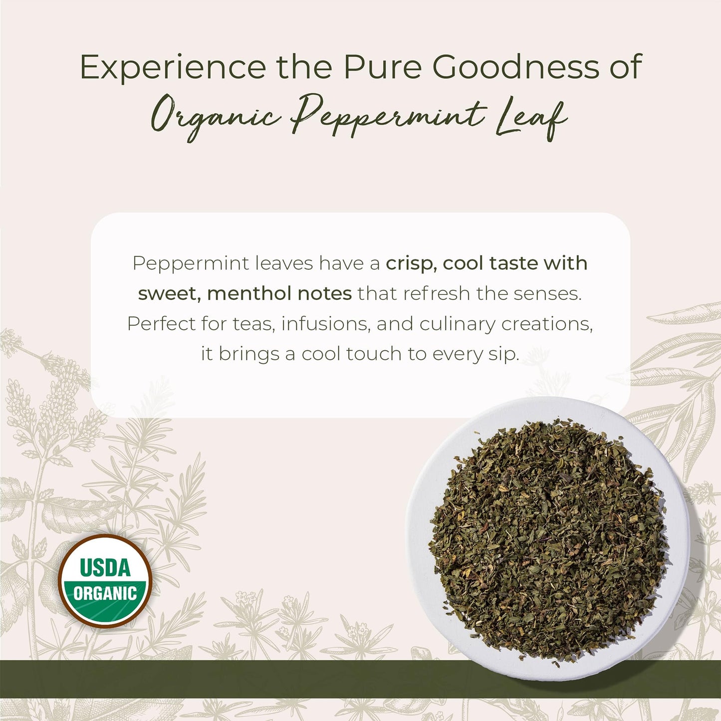 Starwest Botanicals Organic Peppermint Leaves Cut & Sifted - Dried Loose Leaf Herb for Tea, Herbal Blends, Baking, & Cooking, Caffeine Free, Sourced
