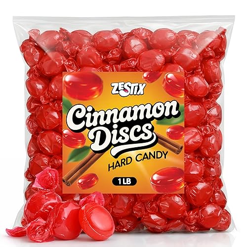 Cinnamon Discs Hard Candy, 1 lb. Bag Individually Wrapped, Old Fashioned Cinnamon Candy, Bulk Hard Candy for Candy Dish, Office Candy Bowls, Parties