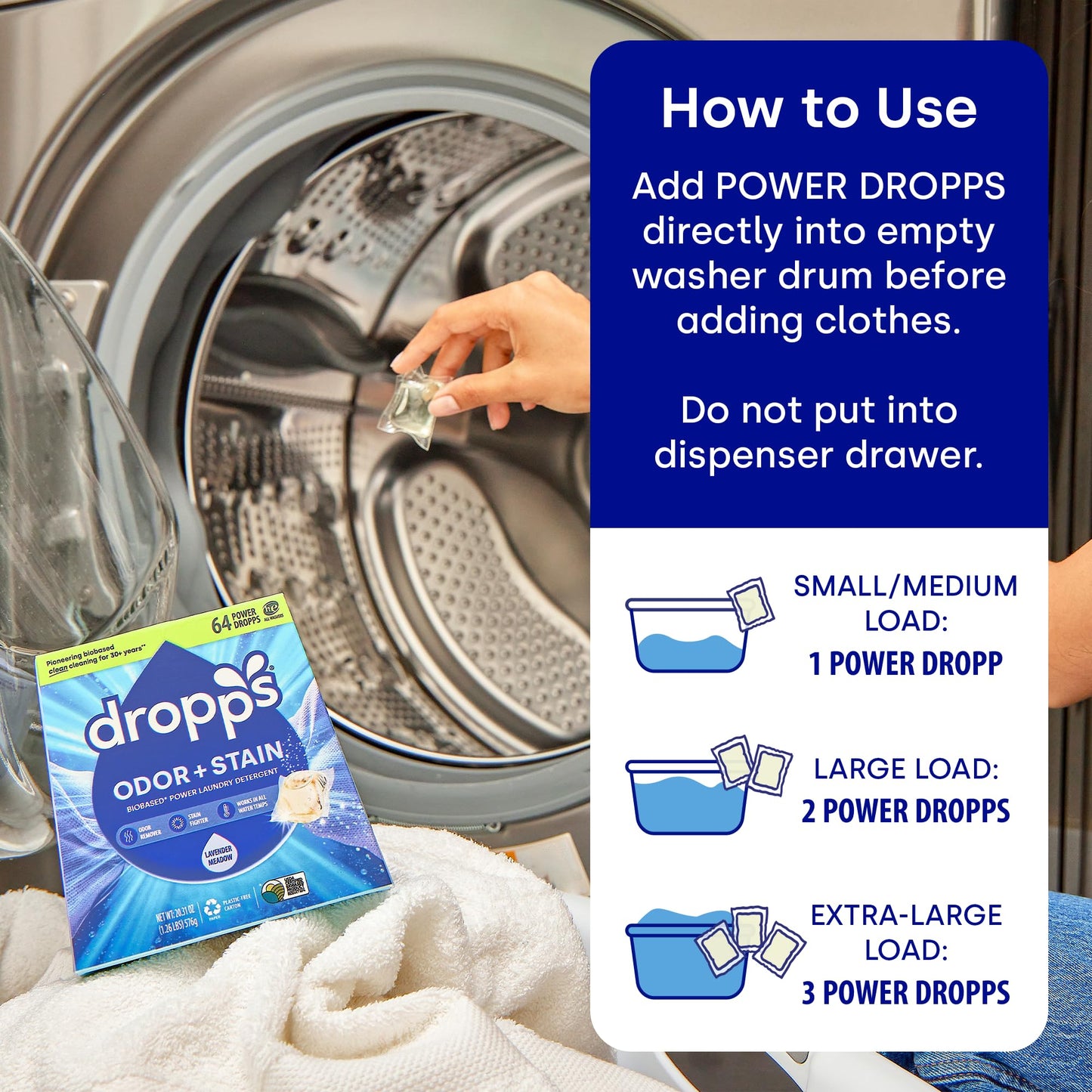 Dropps Odor & Stain Laundry Detergent Pods, Crisp Breeze (32 Count) - Powerful Laundry Pods | Complete Clean Laundry Soap | Fights Odors & Stains |