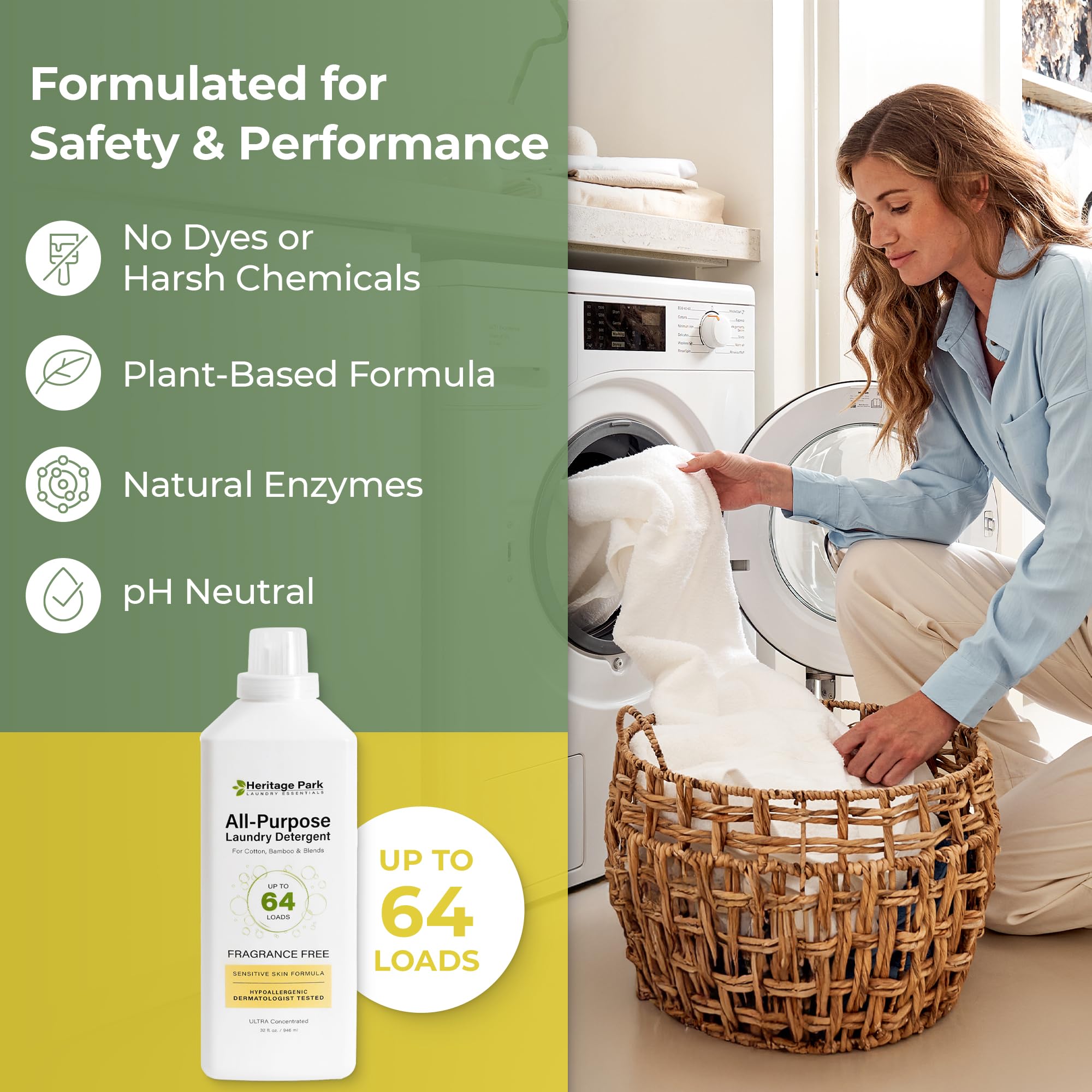 Heritage Park Luxury Laundry Detergent | Dermatologist Tested Plant based Natural & Enzyme Laundry Detergent | Sensitive Skin Friendly - Fragrance