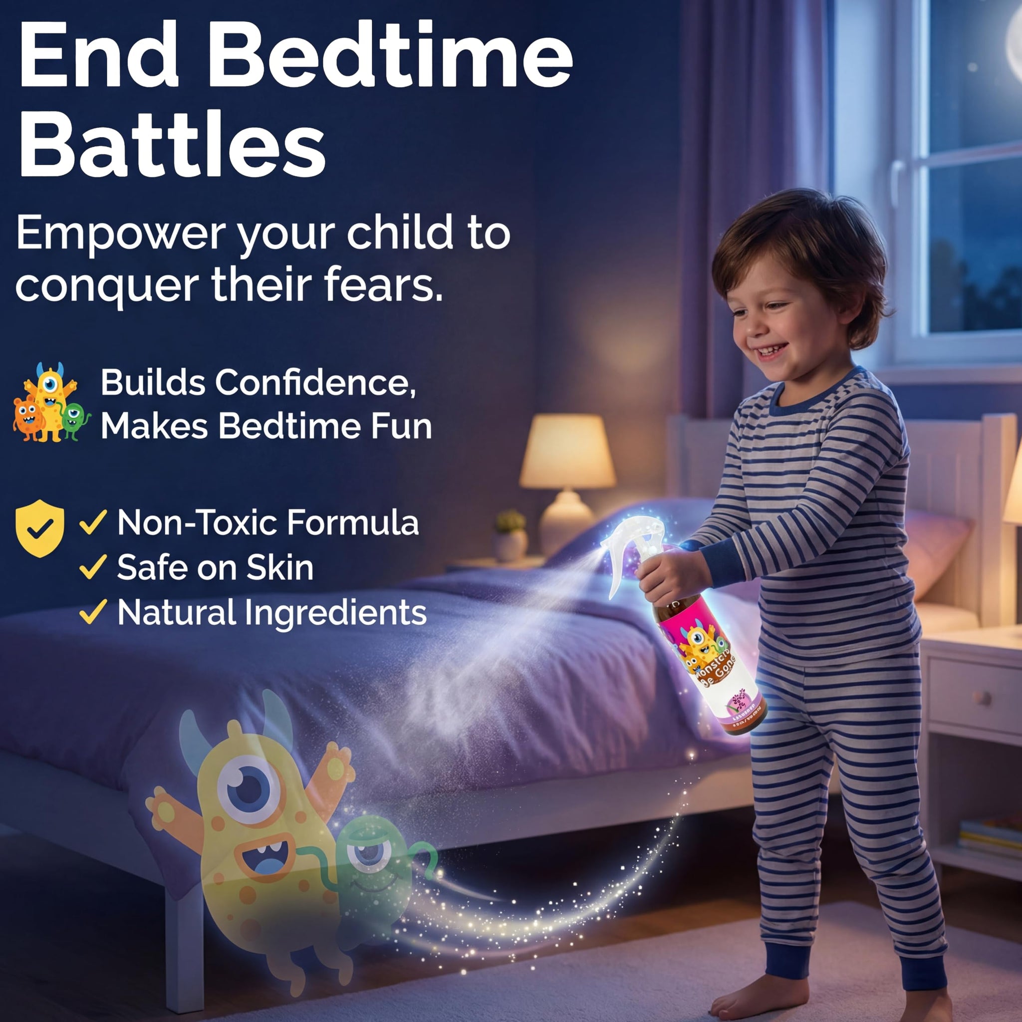 Monsters Be Gone Body and Linen Spray Lavender Odor Neutralizer Natural Non-Toxic Child Confidence Builder Room Freshener