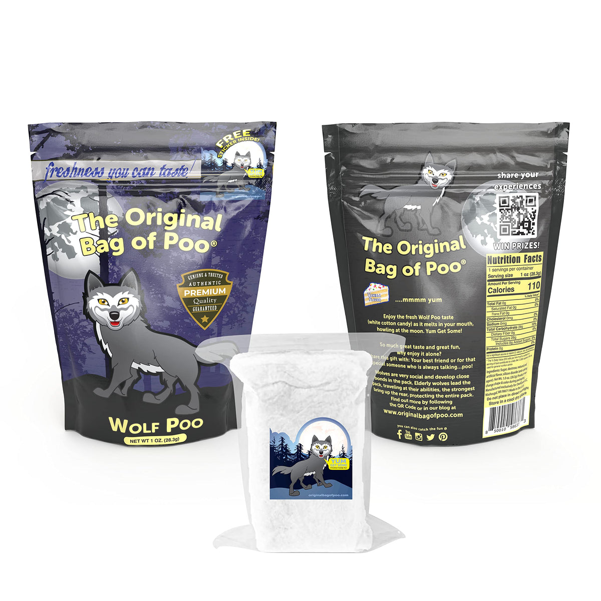 The Original Bag of Poo®, Wolf Poo (Vanilla Flavor Cotton Candy) Novelty Poop Gag Gift. Free sticker inside.