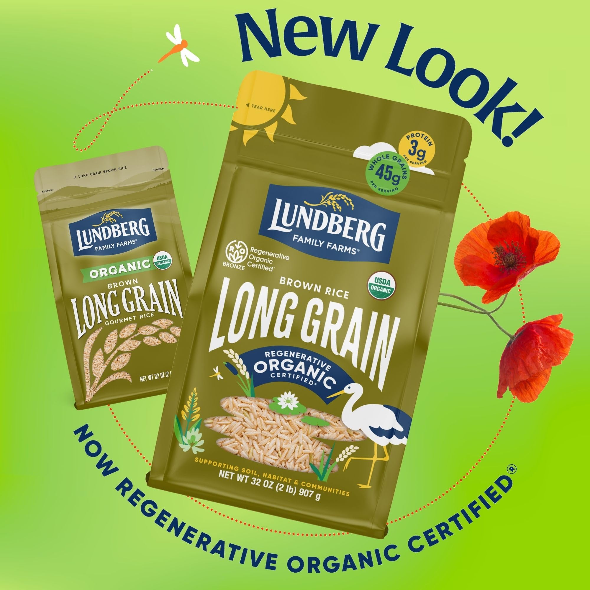 Lundberg Regenerative Organic Brown Rice Long Grain, Kosher, USDA Certified Organic, Gluten Free & Non-GMO, 32 Ounce (Pack of 1)