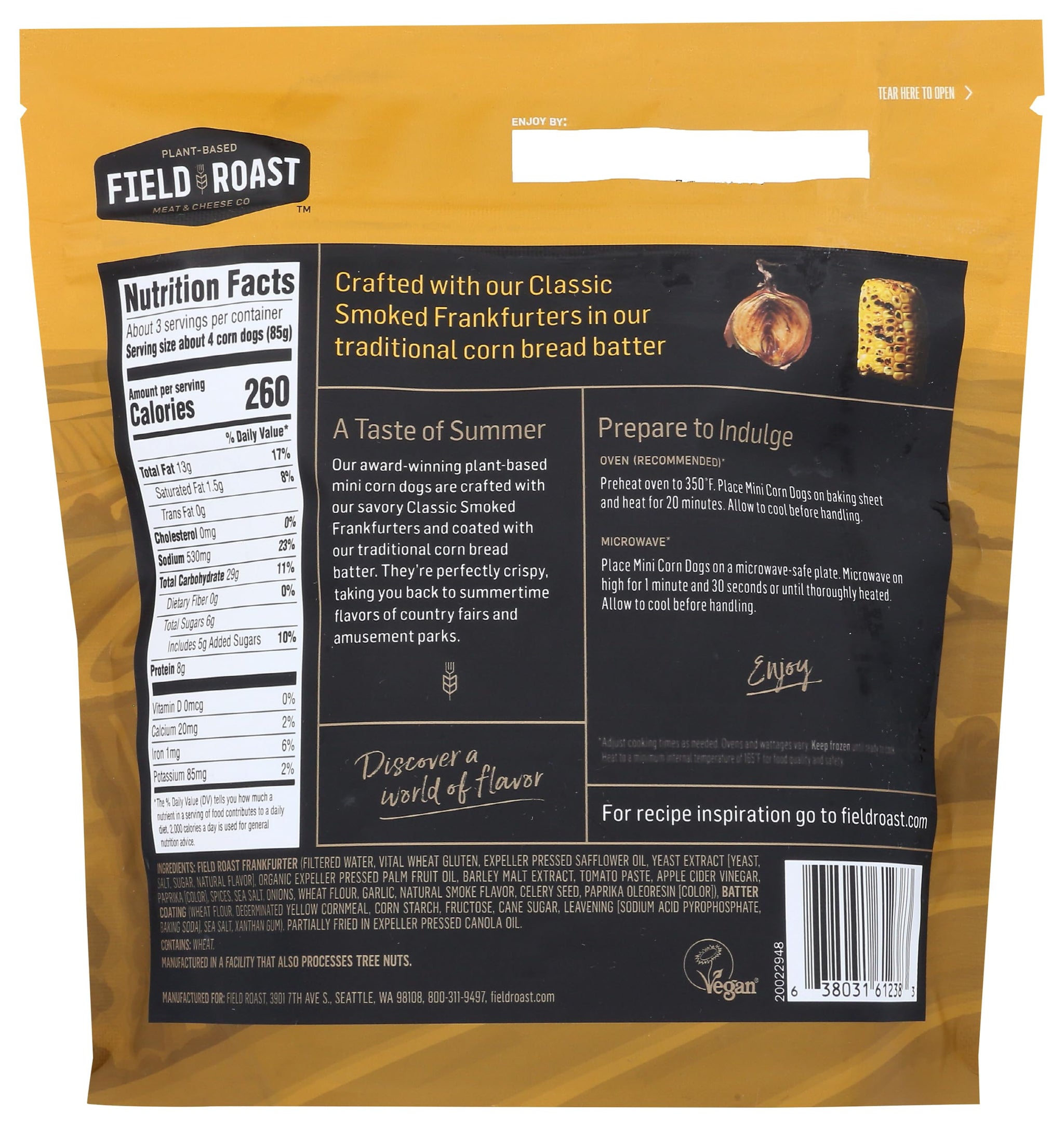 Field Roast, Vegan Mini Corn Dogs, 10 oz (Frozen)