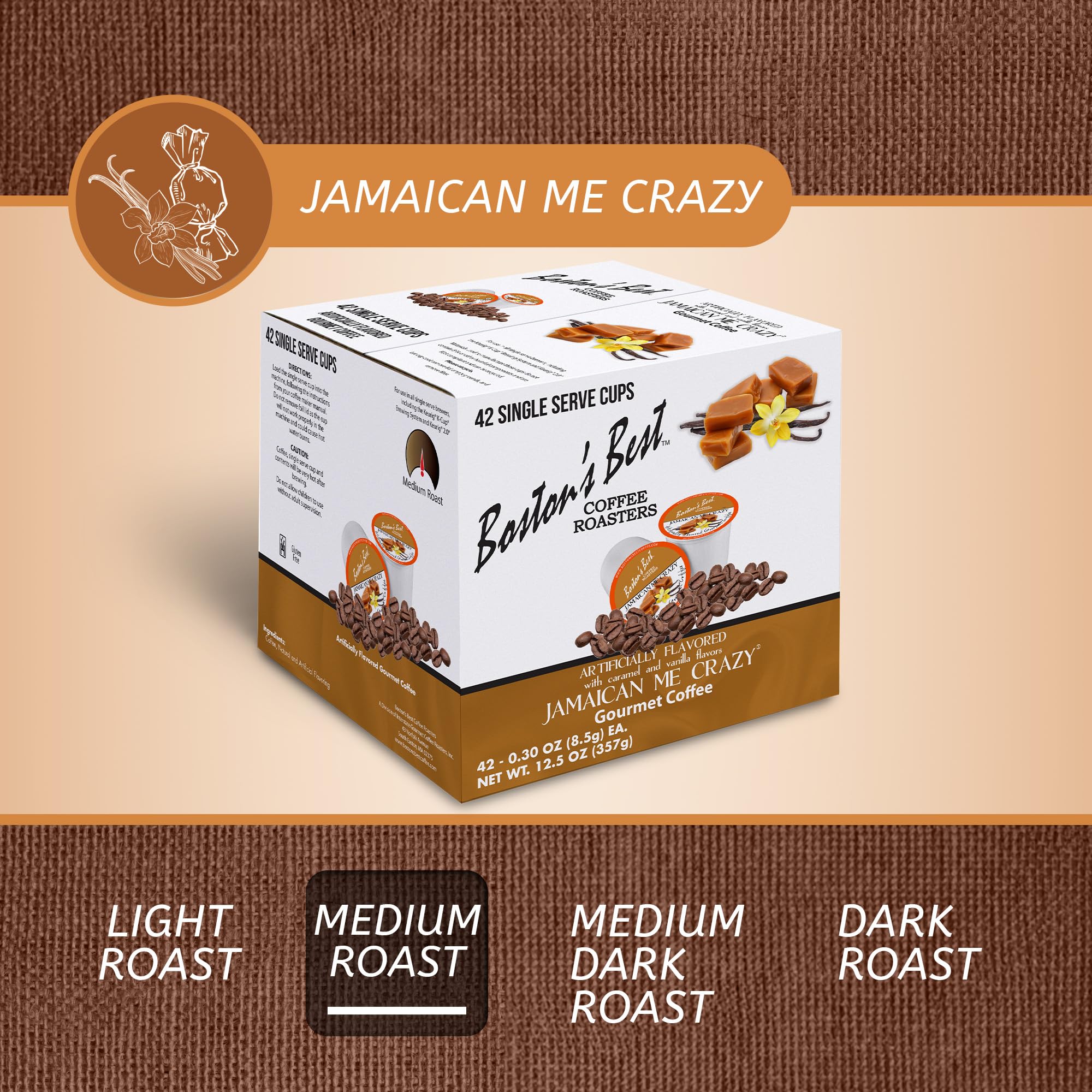 Boston’s Best - Jamaican Me Crazy Flavored Coffee, Delicious Gourmet Compatible with Keurig Coffee Maker, 1 Count (42 Single Serve Cups)