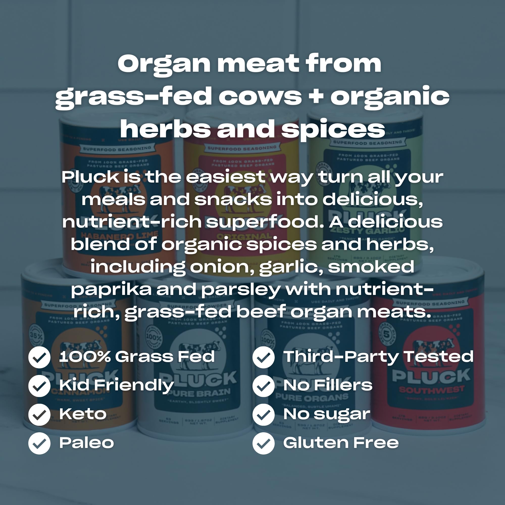 Pluck Zesty Garlic Organ Meat Blend Seasoning | From Grass-Fed & Grass-Finished Pastured Beef Organs with Redmond Real Sea Salt | As Seen on ABC’s