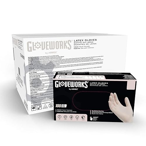 GLOVEWORKS Industrial Ivory Latex Gloves, Case of 1000, 4 Mil, Size Small, Powder Free, Textured, Disposable, TLF42100
