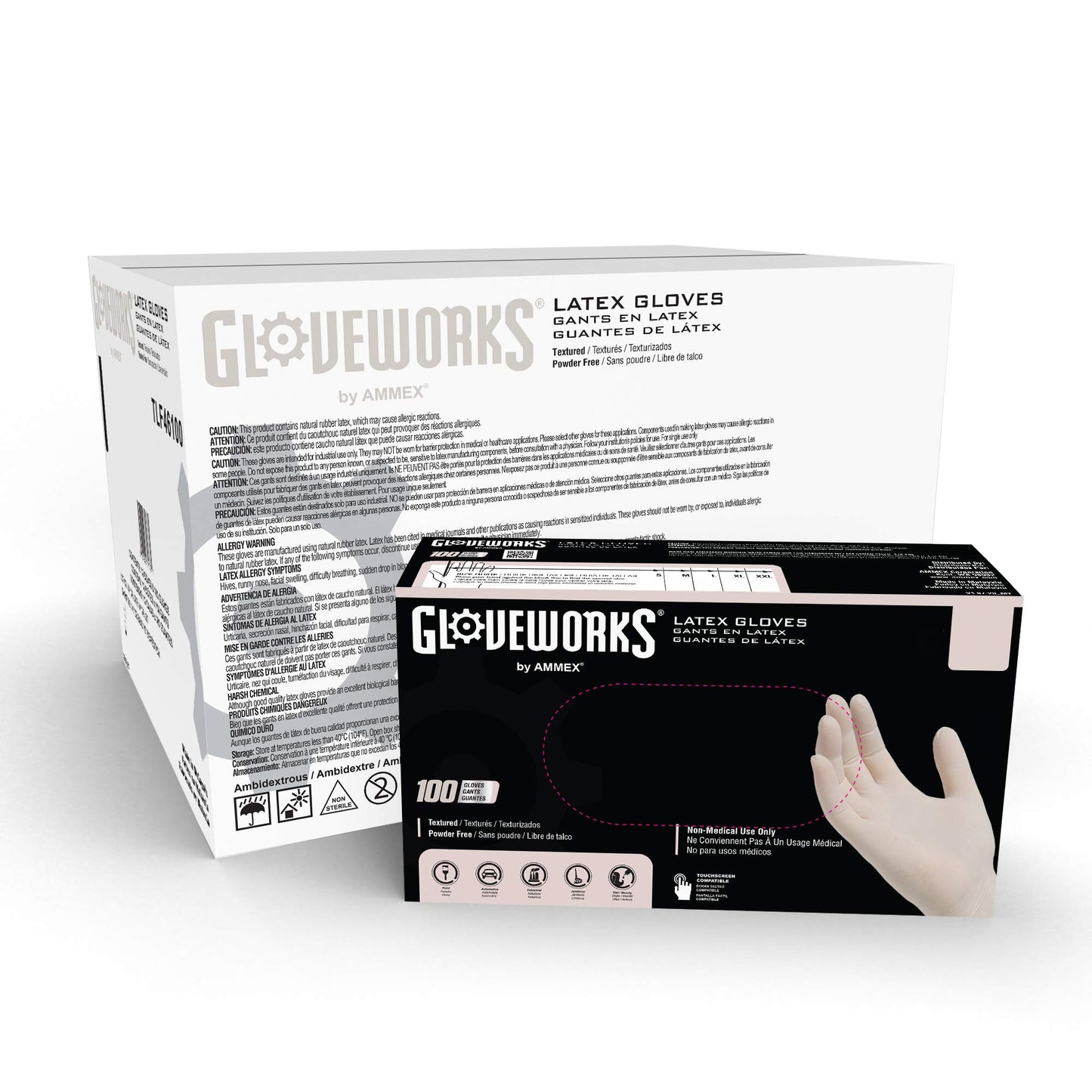 GLOVEWORKS Industrial Ivory Latex Gloves, Case of 1000, 4 Mil, Size Small, Powder Free, Textured, Disposable, TLF42100